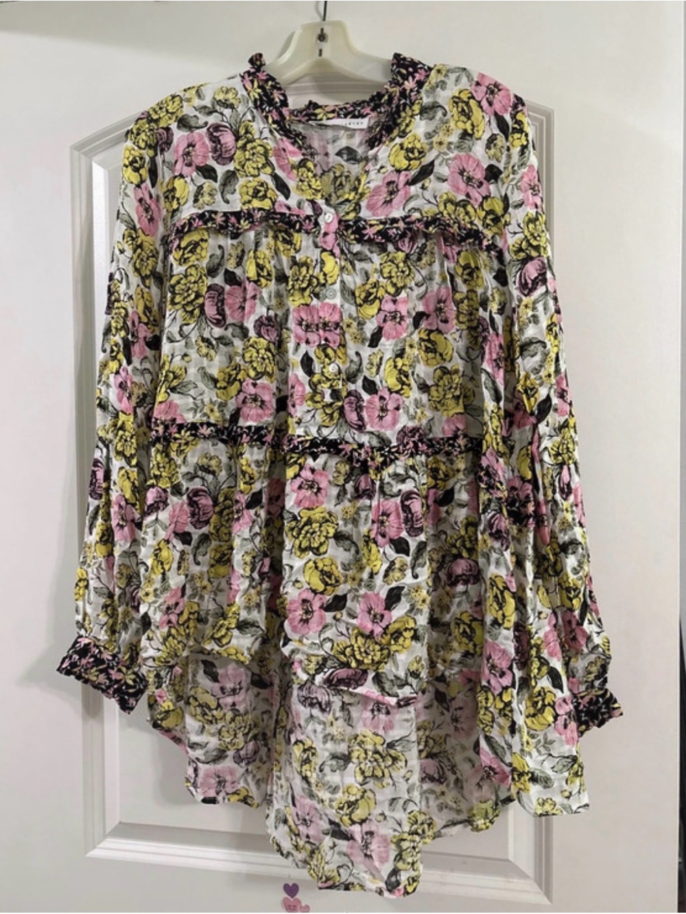 Jane and Delancey Pink & Yellow Floral Tiered Blouse